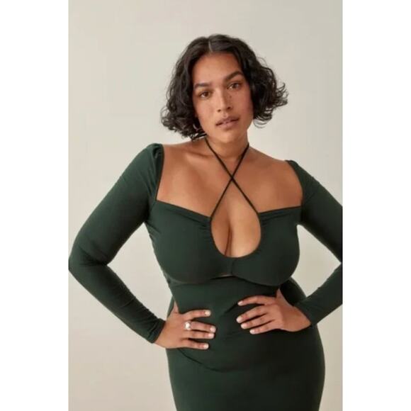 Reformation Dress Small Alexei Knit Cut Out Green Midi Bodycon Party Date Night - Picture 3 of 13